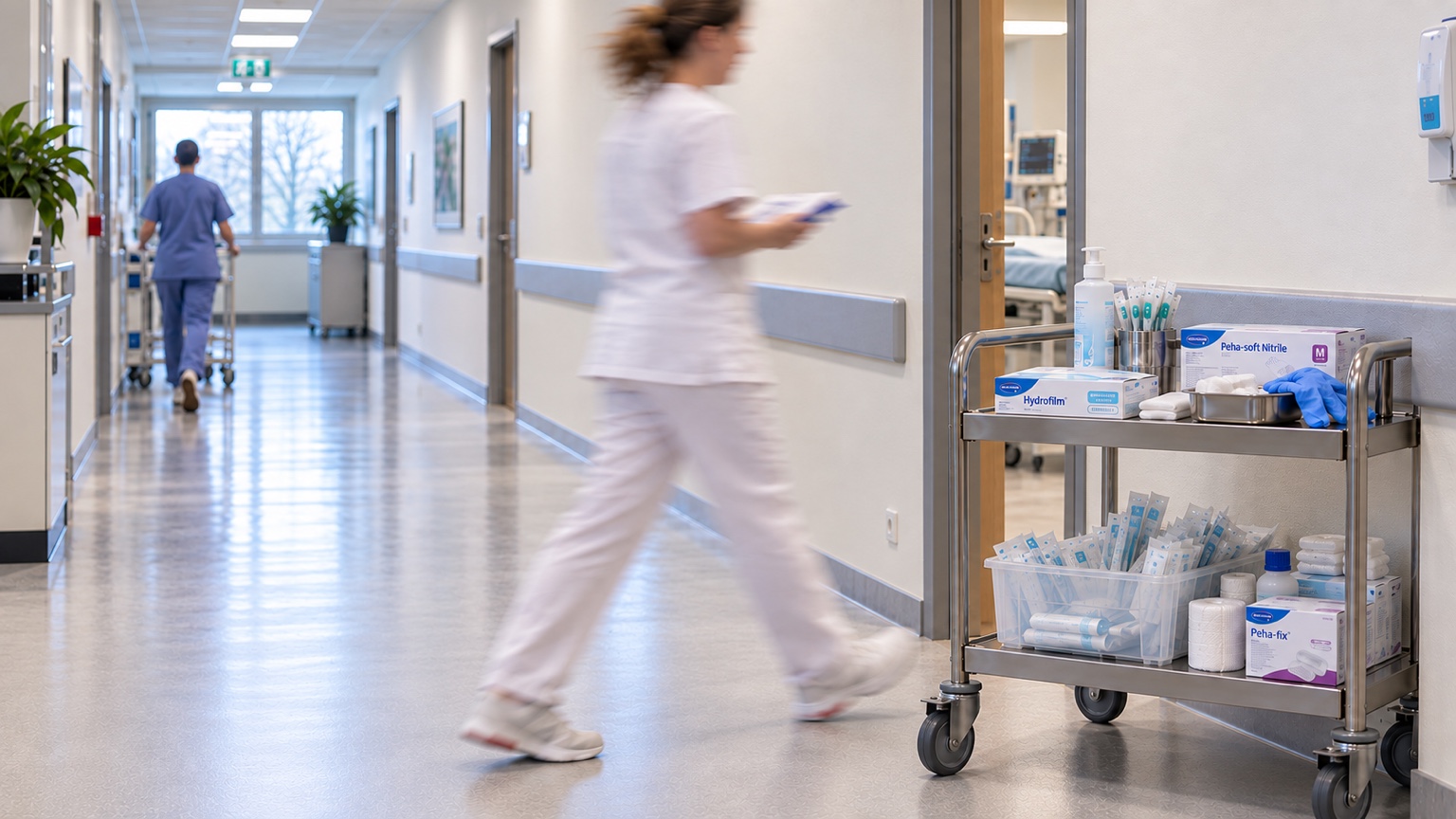 Trolley with medical supplies prepared for a healthcare facility